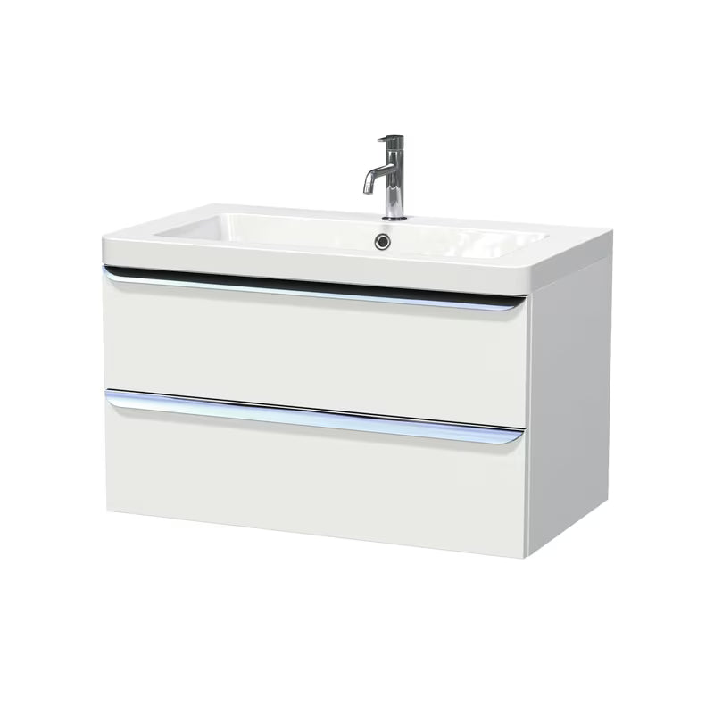 Závěsná skříňka s umyvadlem Naturel Pavia v bílé matné s chromovou úchytkou