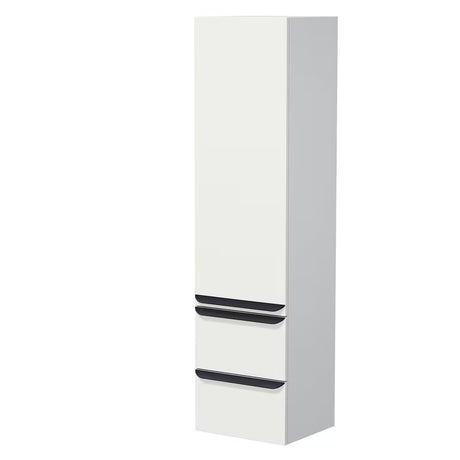 Bílá matná závěsná vysoká koupelnová skříňka Naturel Pavia s černou úchytkou a levými dvířky