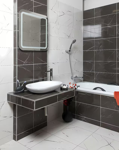 Čtvercové LED zrcadlo Naturel Pavia 60x60 cm s podsvícením po obvodu a fazetovanými hranami