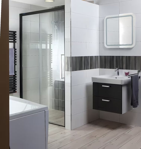 Čtvercové LED zrcadlo Naturel Pavia 60x60 cm s podsvícením po obvodu a fazetovanými hranami