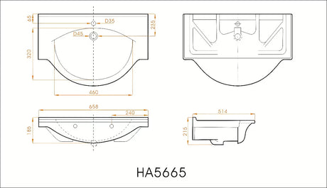 Bílé keramické nábytkové umyvadlo Naturel Pro 66 x 51 cm s otvorem pro baterii uprostřed