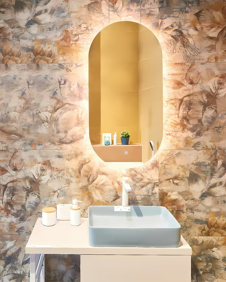 Oválné LED zrcadlo Naturel Project 40x80 cm s fólií proti zamlžení a senzorovým ovládáním