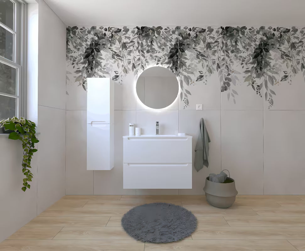 Koupelnová sestava Naturel Stilla v bílém lesku s umyvadlem a zrcadlem s LED osvětlením