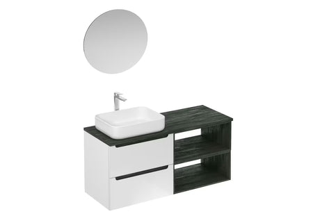 Koupelnová sestava Naturel Stilla v bílém lesku s umyvadlem na desku a prvky v dekoru černý beton.