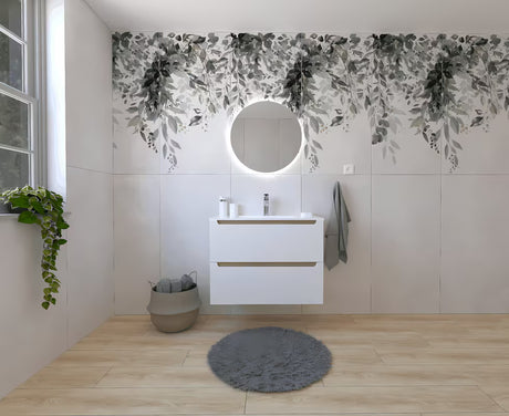 Koupelnová sestava Naturel Stilla v bílém lesku se skříňkou s umyvadlem a zrcadlem s LED osvětlením.