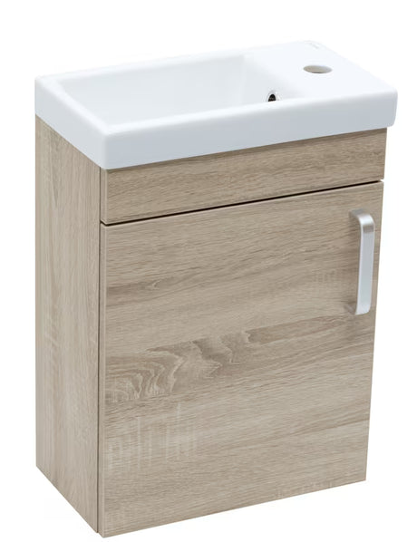 Závěsná koupelnová skříňka s keramickým umyvadlem Naturel Vario Dekor v dekoru dub bardolíno, matná.