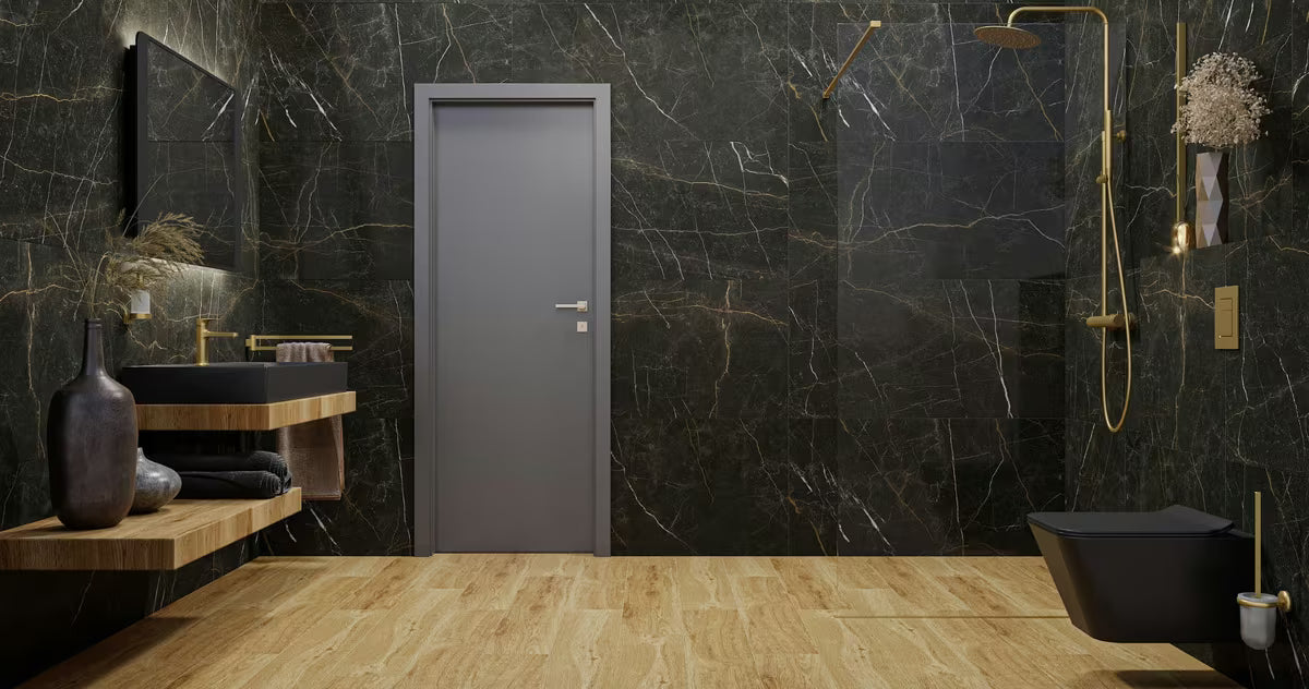 Černé koupelnové LED zrcadlo Naturel 80x60 cm s nepřímým podsvícením v matném hliníkovém rámu