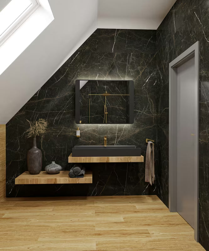 Černé koupelnové LED zrcadlo Naturel 80x60 cm s nepřímým podsvícením v matném hliníkovém rámu