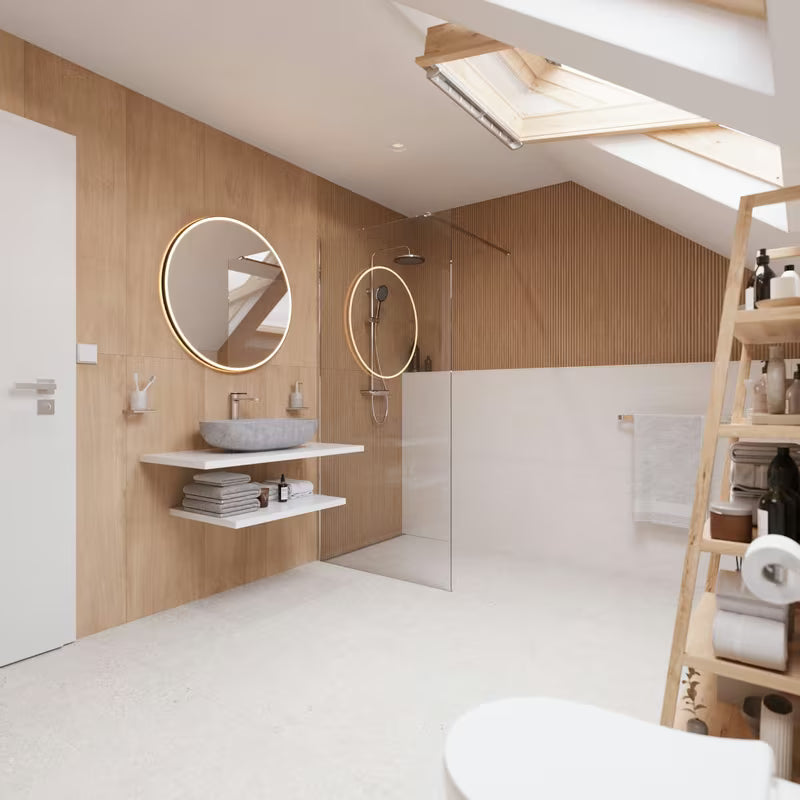 Kulaté černé LED zrcadlo Naturel 80 cm s obvodovým podsvícením do koupelny