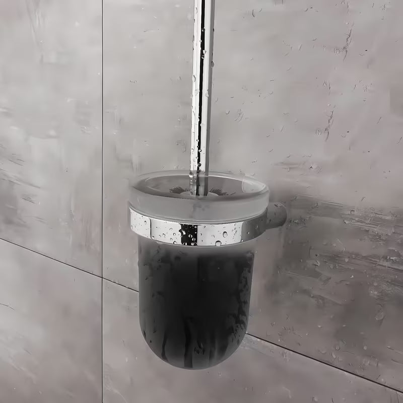 WC štětka Nimco Bormo v chromu s nádobkou z matovaného skla a černým kartáčem