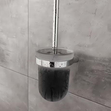 WC štětka Nimco Bormo v chromu s nádobkou z matovaného skla a černým kartáčem