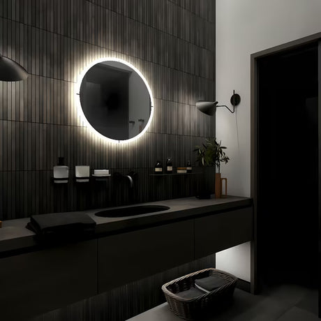 Kulaté koupelnové LED zrcadlo Nimco s obvodovým podsvícením, průměr 800 mm, hliníkový rám.