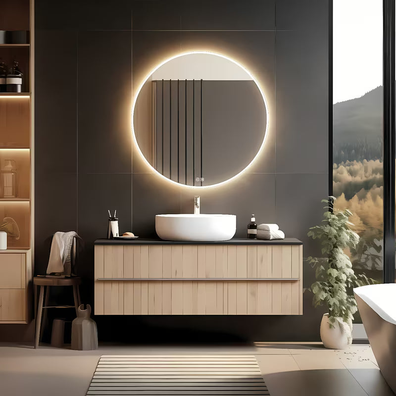 Kulaté LED koupelnové zrcadlo Nimco s podsvícením po obvodu, průměr 80 cm.