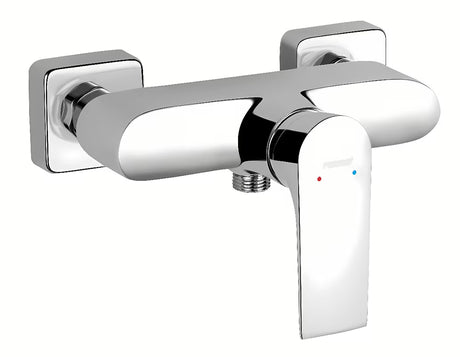 Chromová páková sprchová baterie Novaservis Algeo Square s hranatým designem pro nástěnnou montáž.