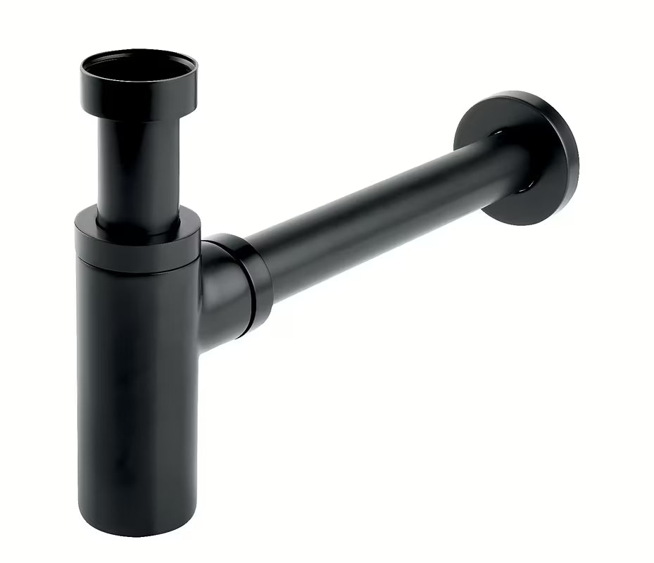 Celokovový umyvadlový sifon Novaservis v matné černé povrchové úpravě s odpadem 32 mm.