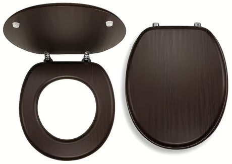 KLOZETO dangtis Novaservis iš MDF, wenge dekoro, su chromuoto žalvario rankenėlėmis