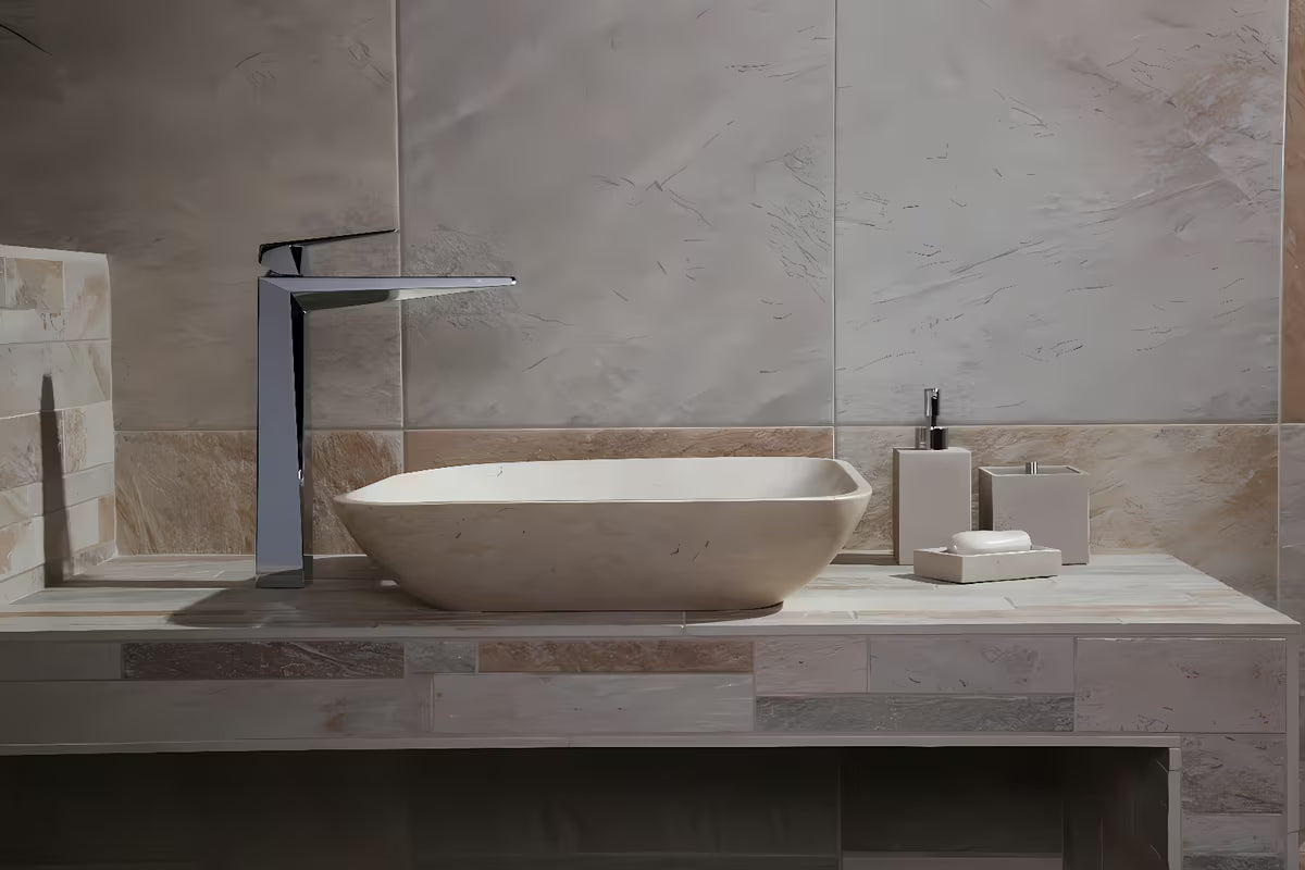 Volně stojící koupelnová dóza Optima Supera z polyresinu v barvě light-limestone