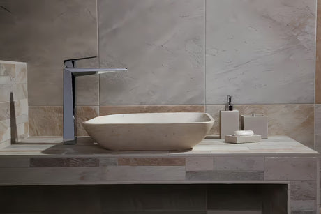 Volně stojící mýdlenka Optima Supera z polyresinu v dekoru light-limestone