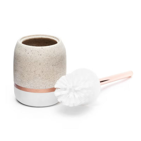 Volně stojící WC štětka Optima Tera v dekoru light-limestone s držákem v barvě rosé gold.
