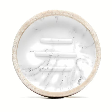 Volně stojící mýdlenka Optima Tera v dekoru light-limestone z polyresinu do světlé koupelny.