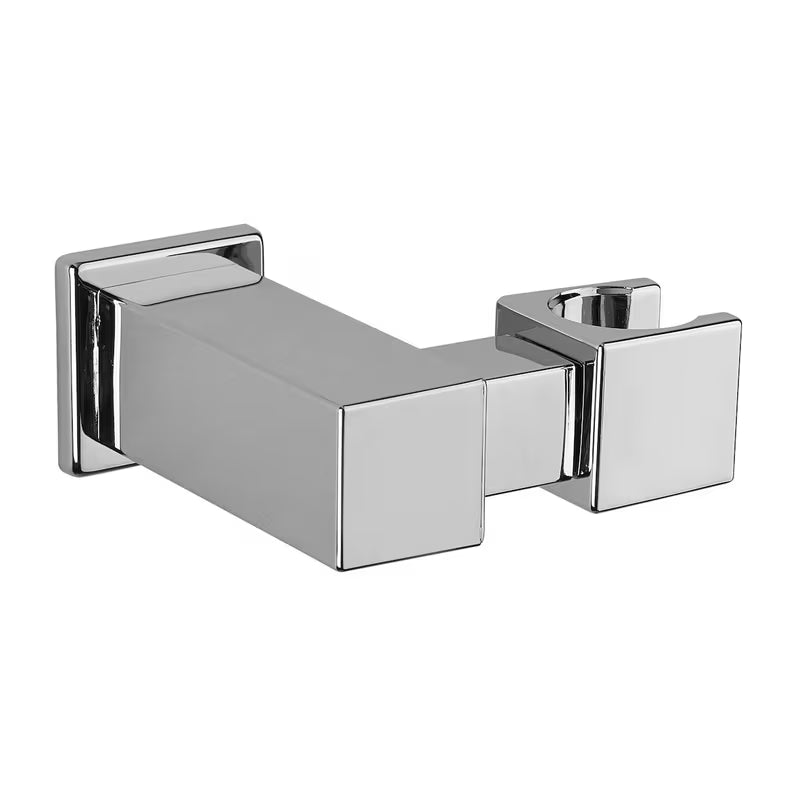 Chromový vanový set Paffoni Level s ruční sprchou, držákem a hadicí v moderním hranatém designu.