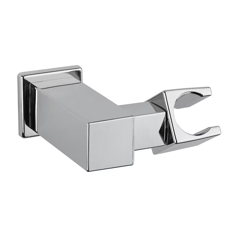 Chromový vanový set Paffoni Level s ruční sprchou, držákem a hadicí v moderním hranatém designu.