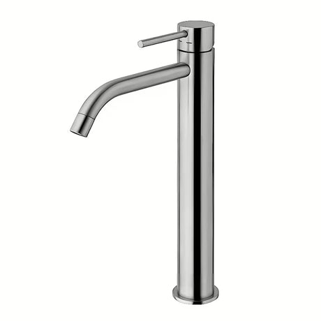 Vysoká umyvadlová baterie Paffoni Light v provedení steel, páková stojánková varianta bez výpusti.