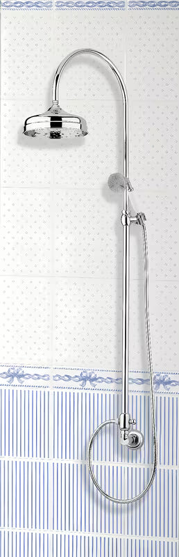 Chromový sprchový systém Paffoni Ricordi v retro designu s hlavovou sprchou 21,5 cm a ruční sprchou
