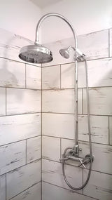 Chromový sprchový systém Paffoni Ricordi v retro designu s hlavovou sprchou 21,5 cm a ruční sprchou