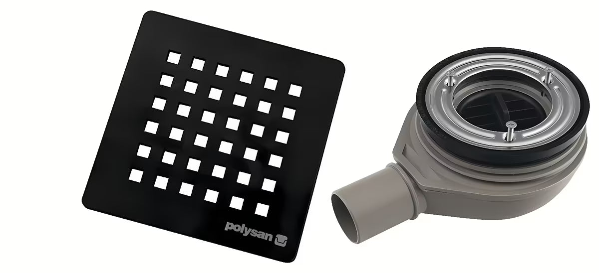 Polysan Flexia sifon k vaničce s nerezovou černou krytkou pro odtokový otvor 90 mm