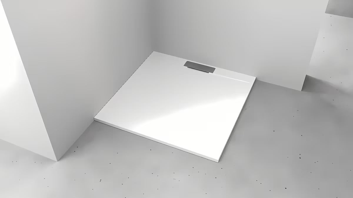 Bílá čtvercová sprchová vanička Polysan Kazuko 90x90 cm z litého mramoru s nízkou výškou 3 cm.