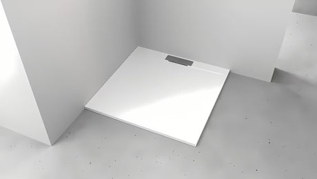 Bílá čtvercová sprchová vanička Polysan Kazuko 90x90 cm z litého mramoru s nízkou výškou 3 cm.