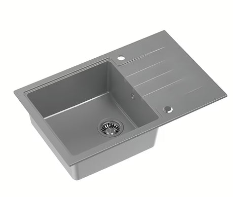 Šedý granitový kuchyňský dřez s odkapávačem pro montáž na pracovní desku Quadron Peter