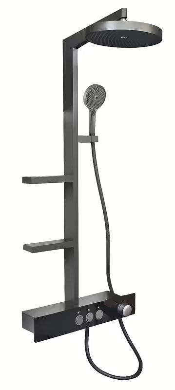 Sprchový systém Rav Slezak metal grey s hlavovou sprchou ⌀ 300 mm a 3-polohovou ruční sprchou