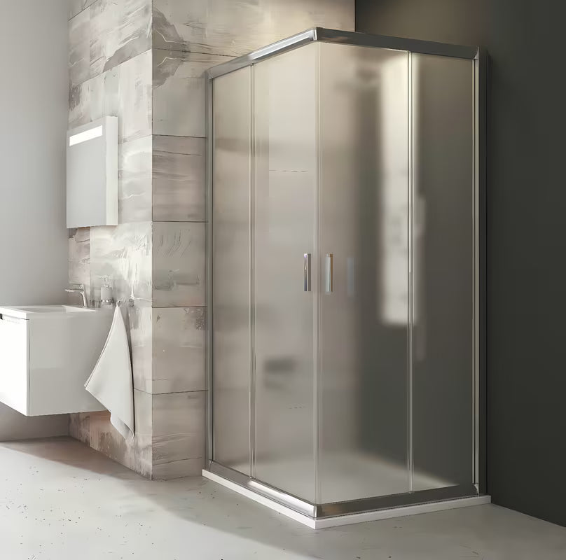 Rohový čtvercový sprchový kout Ravak Blix 90x90 cm v lesklém chromu s neprůhledným sklem Grape