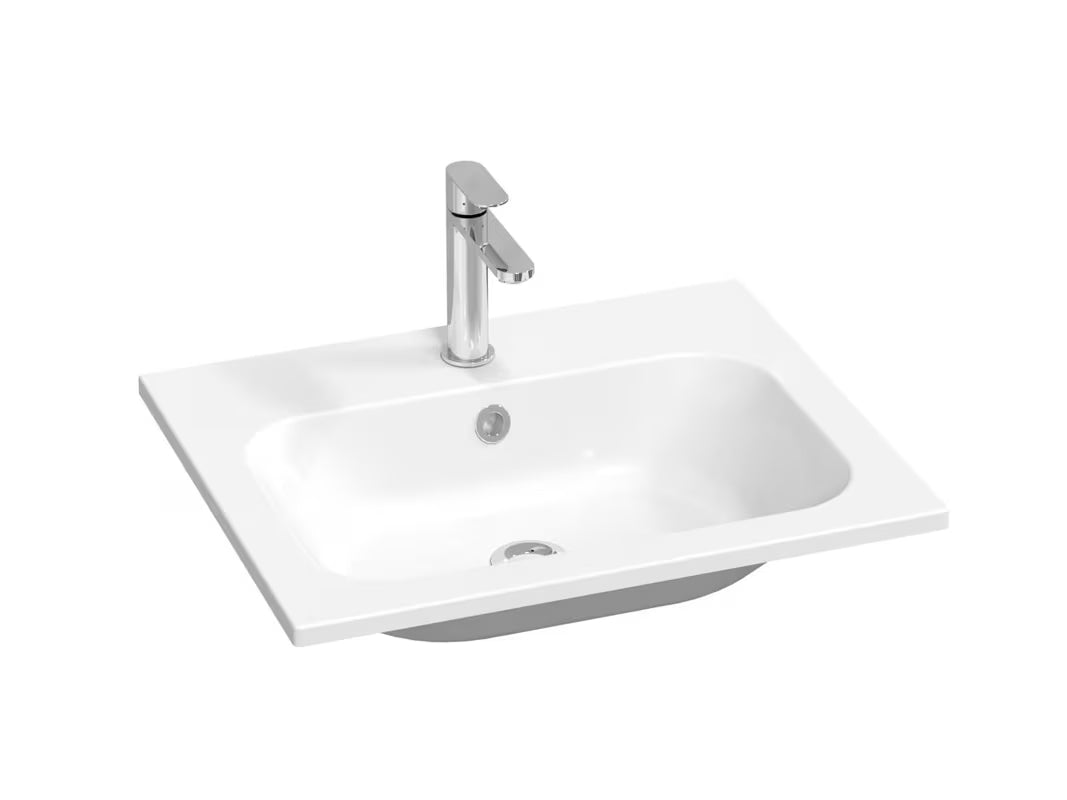 Bílé nábytkové umyvadlo Ravak Chrome Slim 60 x 49 cm z litého mramoru s přepadem