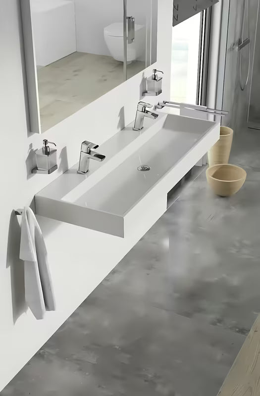 Bílé závěsné nábytkové umyvadlo Ravak Natural Duo 120x45 cm z litého mramoru bez přepadu