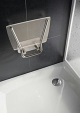 Sklopné sprchové sedátko Ravak Ovo B II s nerezovou konstrukcí a čirým průsvitným sedákem Clear.