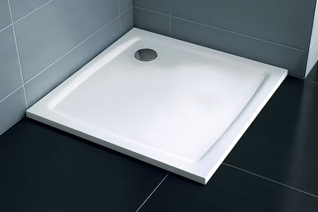 Bílá čtvercová sprchová vanička Ravak Perseus Pro Flat 90x90 cm z litého mramoru s hladkým povrchem