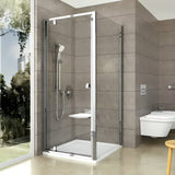 Sprchové dveře Ravak Pivot 90 cm v lesklém chromu s čirým sklem a otočným otevíráním