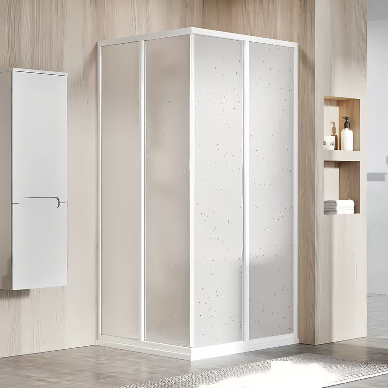 Ravak Supernova sprchové dveře 90 cm v bílé barvě s neprůhlednou výplní Pearl a posuvným otevíráním.