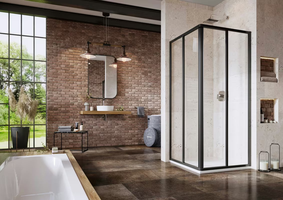 Posuvné sprchové dveře Ravak Supernova 90 cm v černém provedení s čirým sklem Transparent