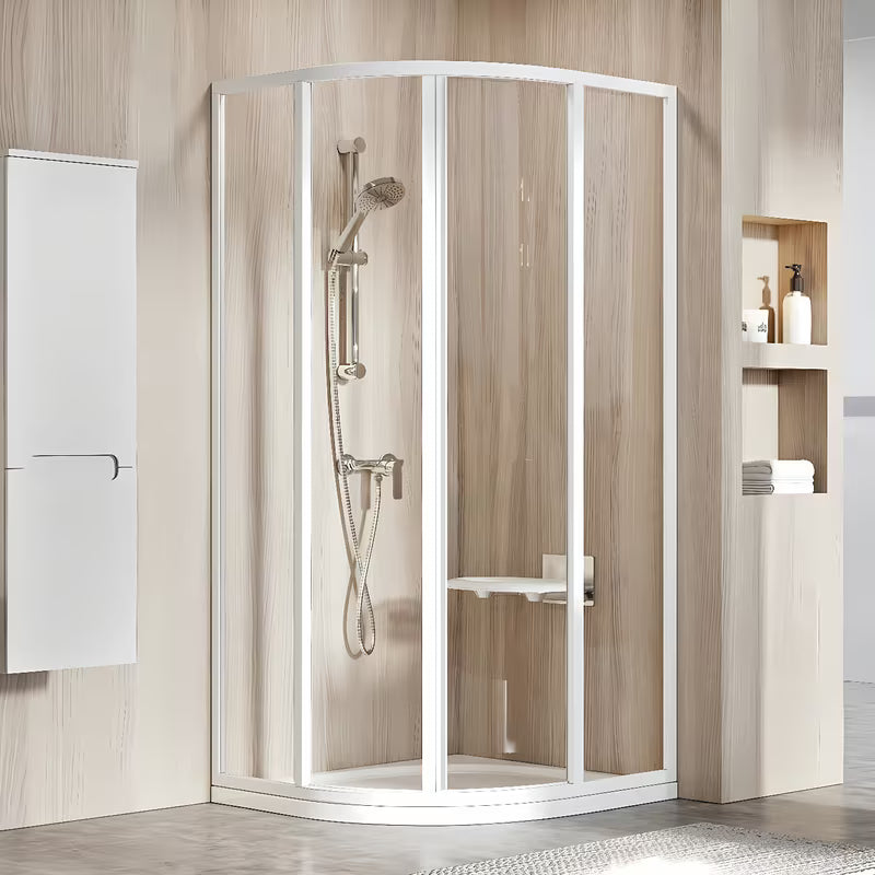 Čtvrtkruhový sprchový kout Ravak Supernova 90x90 cm v bílé barvě s čirým sklem a posuvnými dveřmi
