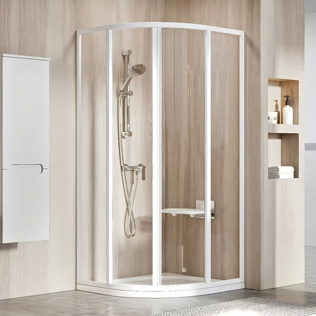 Čtvrtkruhový sprchový kout Ravak Supernova 90x90 cm v bílé barvě s čirým sklem a posuvnými dveřmi
