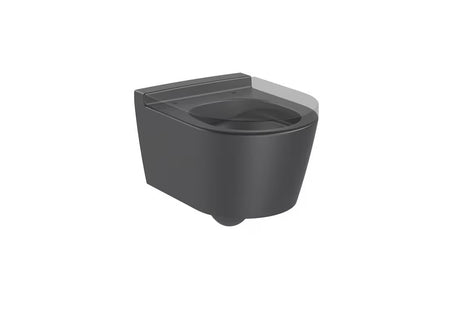 Závěsné WC Roca Inspira v matné barvě onyx s bezokrajovým provedením Rimless a skrytým uchycením.