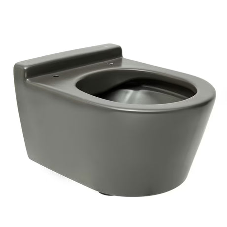 Závěsné WC Roca Inspira v matné barvě onyx s bezokrajovým provedením Rimless a skrytým uchycením.