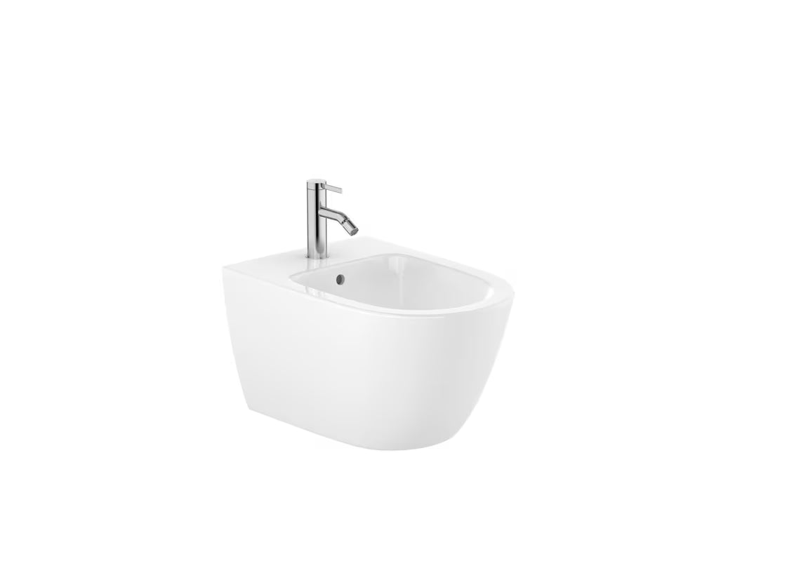 Bílý závěsný bidet Roca Ona se zadním odpadem bez sedátka