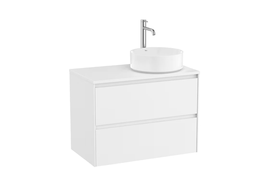 Bílá matná závěsná skříňka pod umyvadlo Roca Ona 79,4x45,7x58,3 cm s plnovýsuvem a organizérem