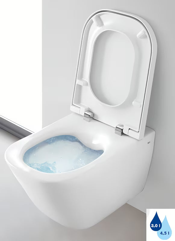 Bílé závěsné WC Roca The Gap s Rimless provedením bez splachovacího okruhu a hranatým designem