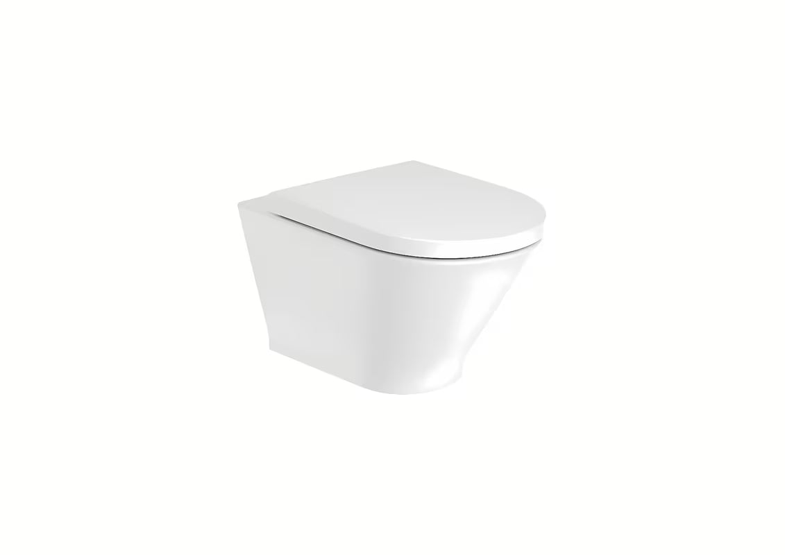 Bílé závěsné WC Roca The Gap s Rimless provedením a lesklým glazovaným povrchem.
